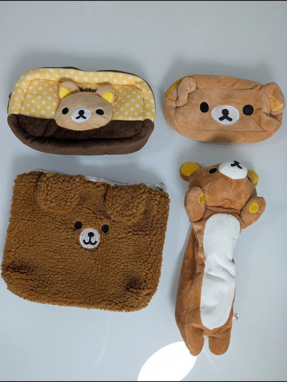 4-Piece Kawaii Bear Plush Pouch Bundle | Makeup Bags & Pencil Cases
